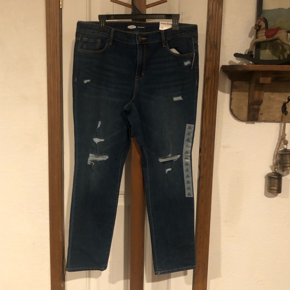 Old Navy Relaxed Fit Distressed Dark Blue Jeans